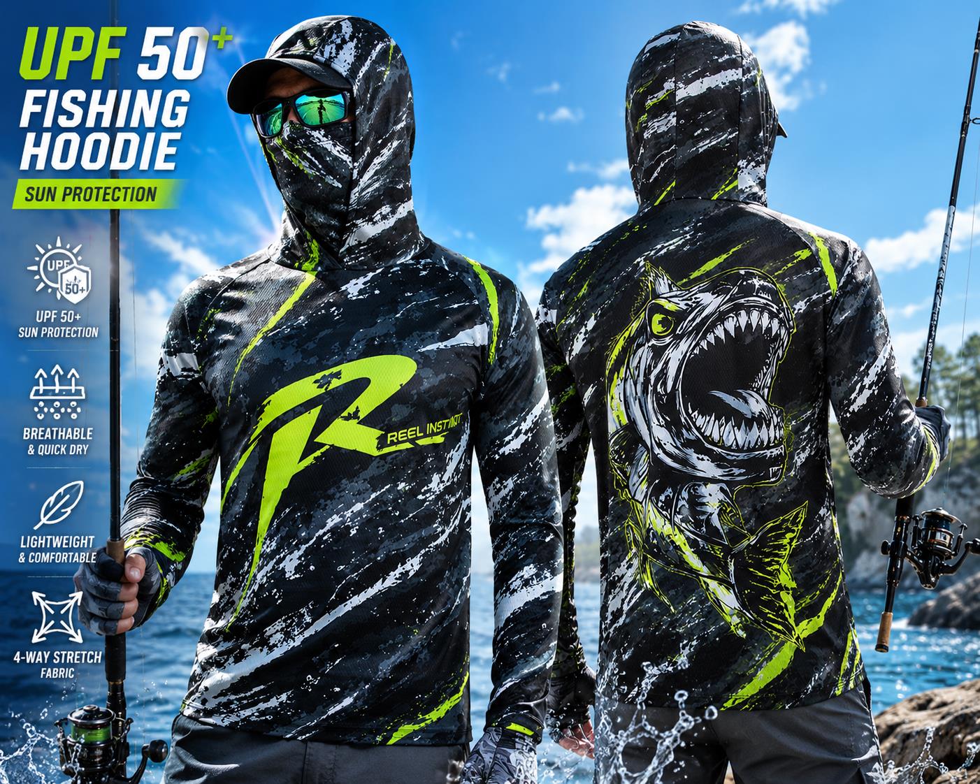 Rash Guard Long Sleeve - Outdoor Sun Protective Long Sleeve Fishing