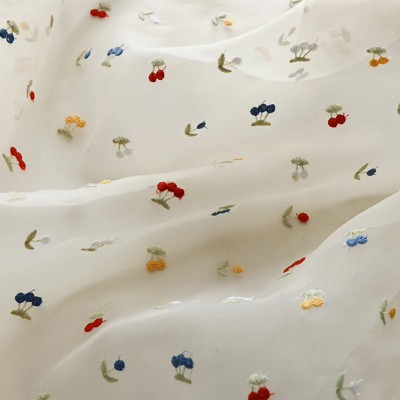 Summer Gauze Clothing - 145x50cm White Fruit Embroidery Lace Gauze