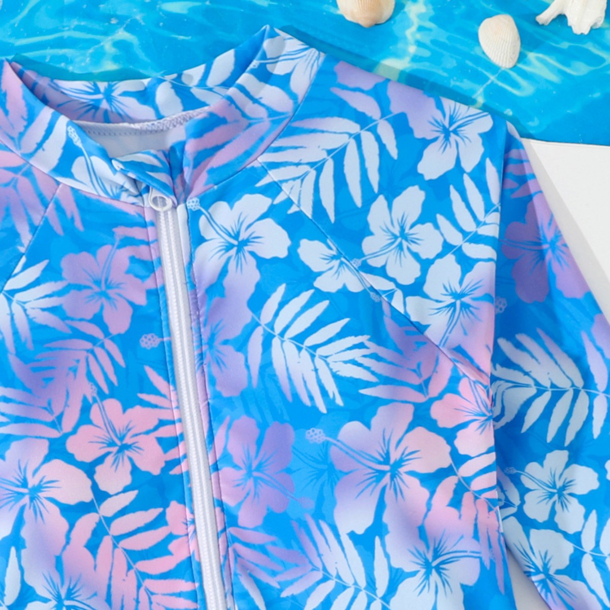Girls Gradient Hibiscus Print  - Rash Guard Long Sleeve ulasan dan harga