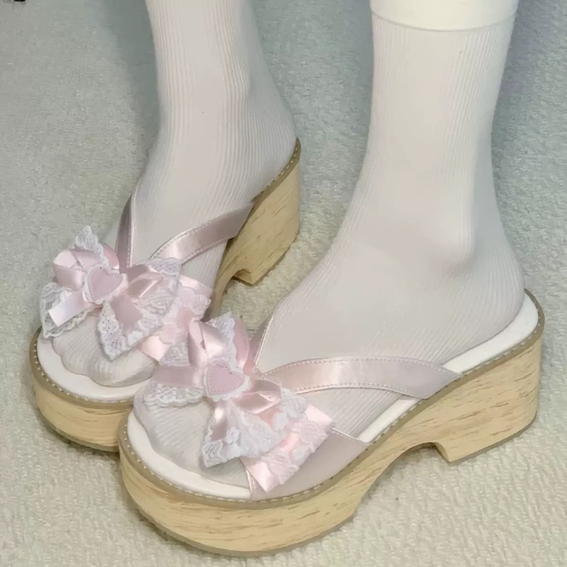 Sweet Bow Wood Grain Thick Bot - Summer Clothing Elegant ulasan dan harga
