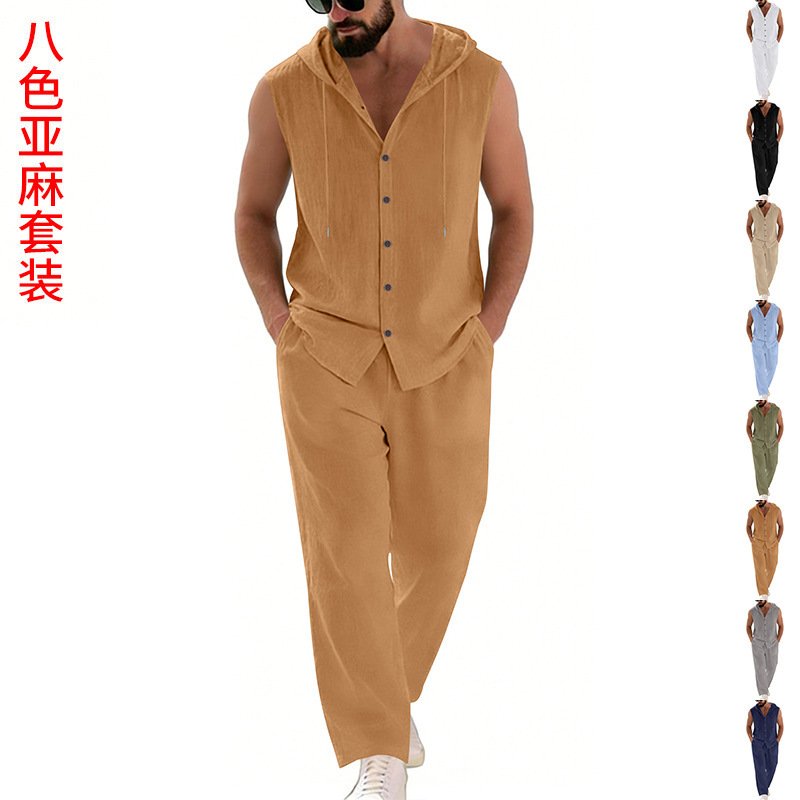 Men's Casual Linen Suit Hooded - Summer Clothing Usa ulasan dan harga