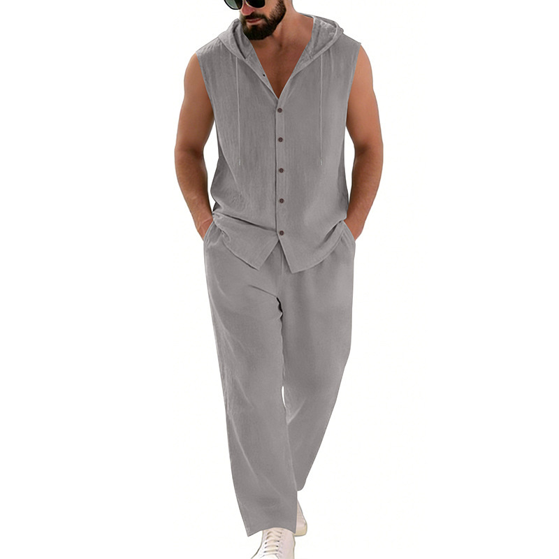 Men's Casual Linen Suit Hooded - Summer Clothing Usa ulasan dan harga