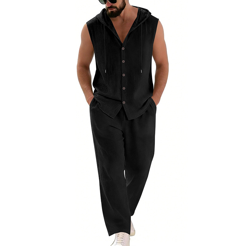 Men's Casual Linen Suit Hooded - Summer Clothing Usa ulasan dan harga