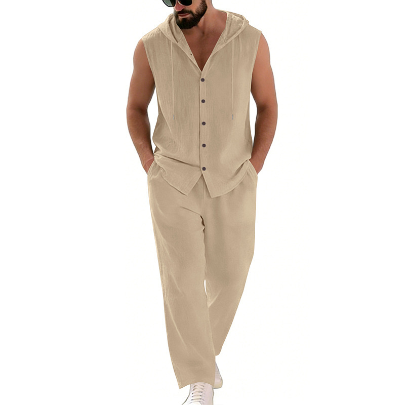 Men's Casual Linen Suit Hooded - Summer Clothing Usa ulasan dan harga