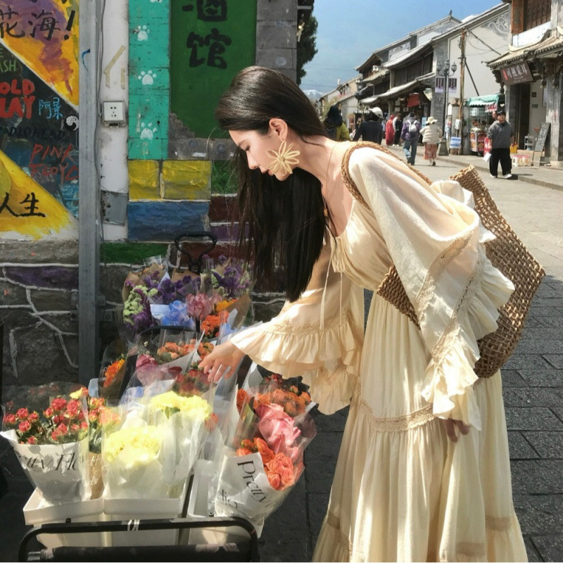 New Elegant Square Neck Trumpe - Summer Clothing For Older Women ulasan dan harga