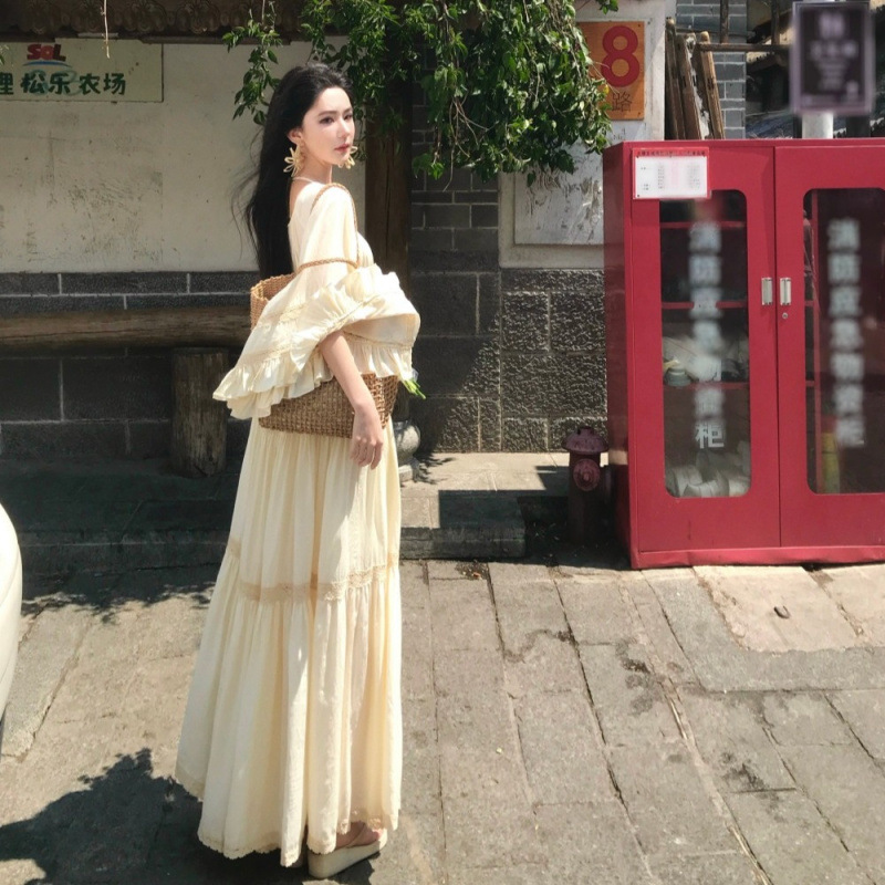 New Elegant Square Neck Trumpe - Summer Clothing For Older Women ulasan dan harga