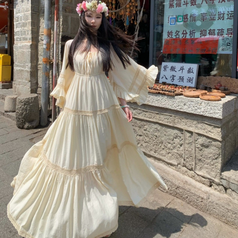 New Elegant Square Neck Trumpe - Summer Clothing For Older Women ulasan dan harga
